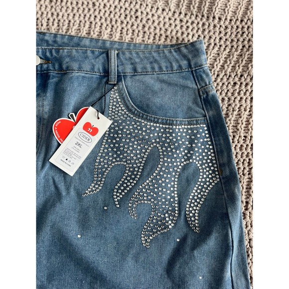 Cider Bling Fire Denim Mini Skirt 2XL y2k mcbling - Picture 6 of 6